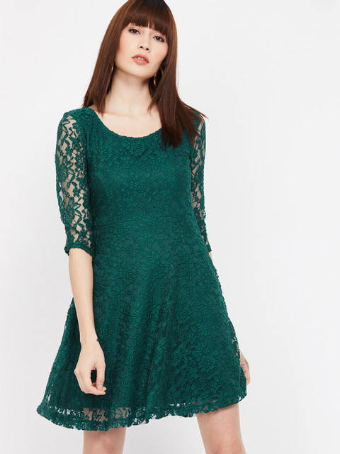 

Ginger by Lifestyle Women Self Design Green A-Line Dress