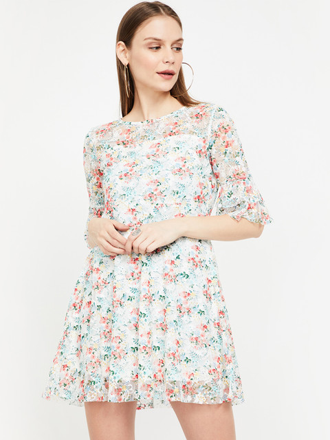 

Ginger by Lifestyle Women Off-White & Pink Fit and Flare Dress