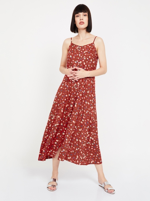 

Ginger by Lifestyle Women Printed Rust A-Line Dress