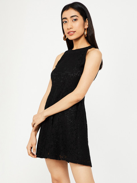 

Ginger by Lifestyle Women Self Design Black Fit and Flare Dress