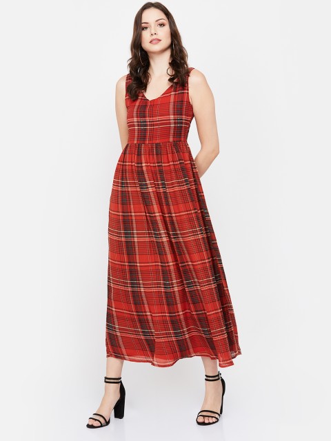 

Ginger by Lifestyle Women Checked Rust Maxi Dress