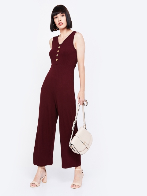 

Ginger by Lifestyle Women Maroon Solid Basic Jumpsuit