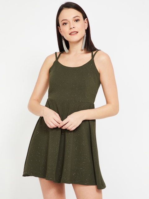 

Ginger by Lifestyle Women Olive Green Solid Fit and Flare Dress