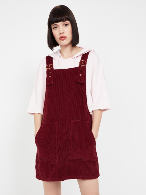 

Ginger by Lifestyle Women Solid Burgundy Pinafore Dress, Brown