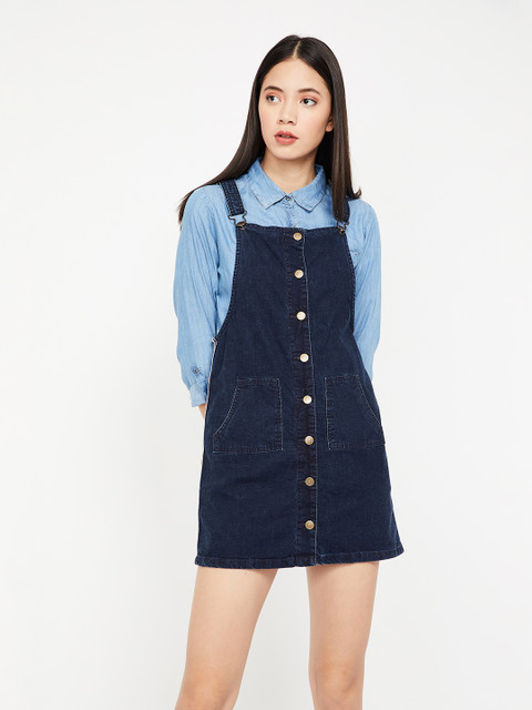 

Ginger by Lifestyle Women Blue Solid Pinafore Dress