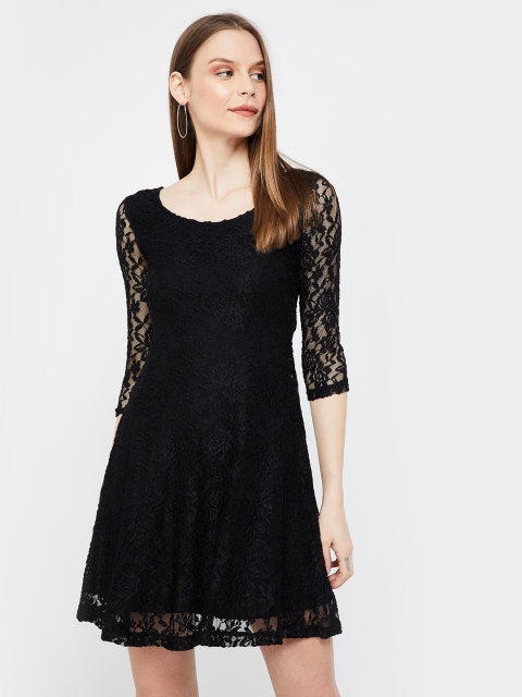 

Ginger by Lifestyle Women Black Self Design A-Line Dress