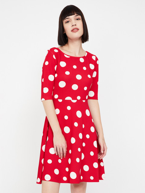 

Ginger by Lifestyle Women Printed Red Fit and Flare Dress