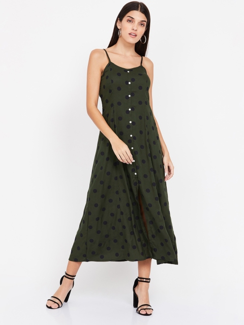 

Ginger by Lifestyle Women Olive Green & Black Printed Maxi Dress