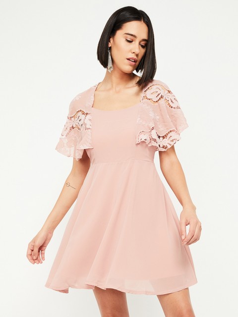 

Ginger by Lifestyle Women Solid Pink Fit and Flare Dress