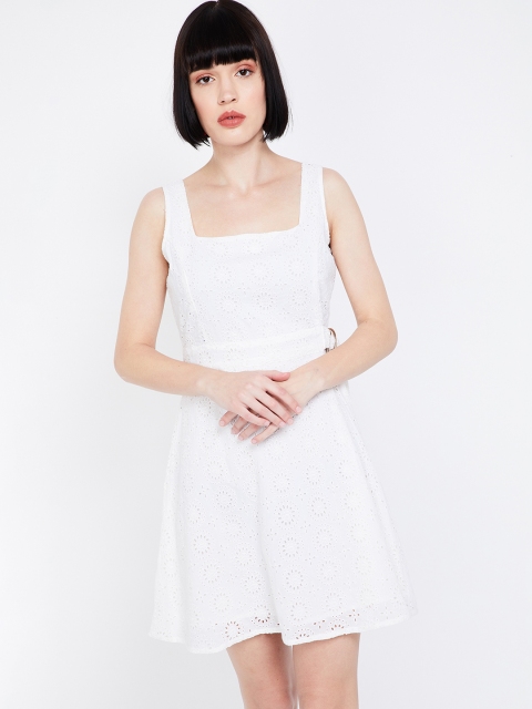 

Ginger by Lifestyle Women Off-White Self Design Fit and Flare Dress