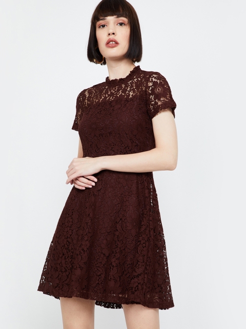 

Ginger by Lifestyle Women Brown Self Design Fit and Flare Dress