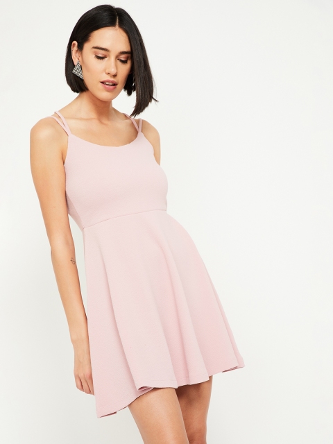 

Ginger by Lifestyle Women Solid Pink Fit and Flare Dress