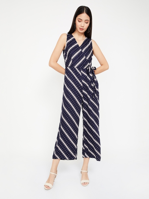 

Ginger by Lifestyle Women Navy Blue & White Striped Culotte Jumpsuit