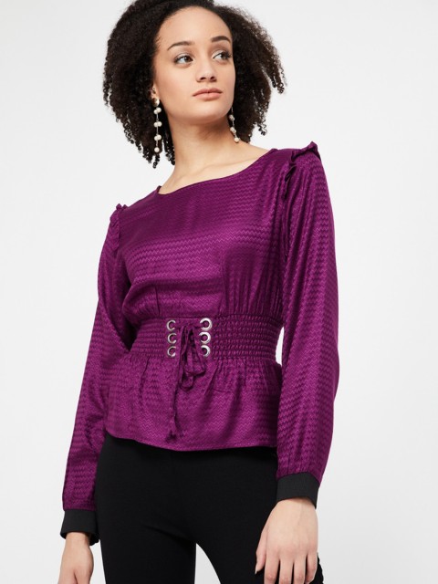 

Ginger by Lifestyle Women Purple Striped Cinched Waist Top