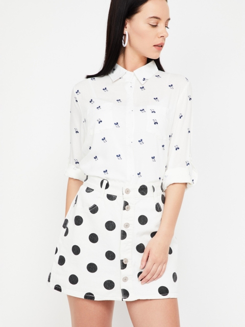 

Ginger by Lifestyle Women White Regular Fit Printed Casual Shirt