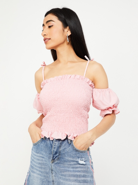 

Ginger by Lifestyle Women Pink Solid Fitted Top
