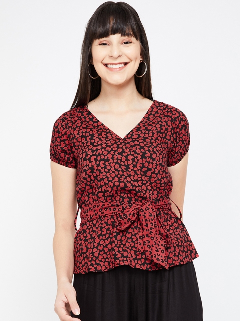 

Ginger by Lifestyle Women Red & Black Leopard Print Wrap Top