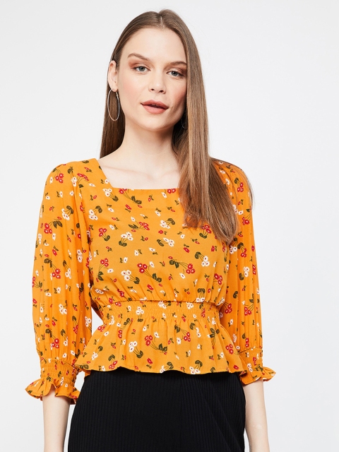 

Ginger by Lifestyle Women Mustard Yellow Printed Peplum Top