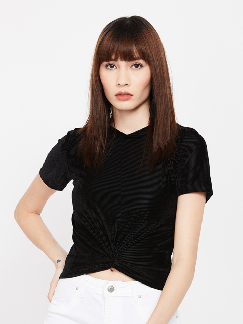 

Ginger by Lifestyle Women Black Solid Twisted Top