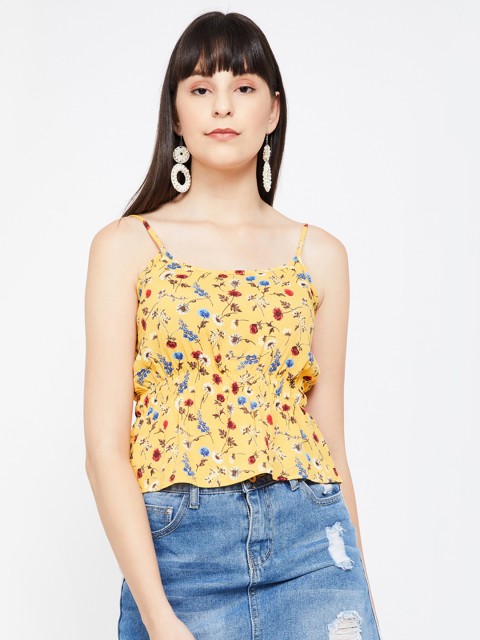 

Ginger by Lifestyle Women Mustard Yellow Printed Cinched Waist Top