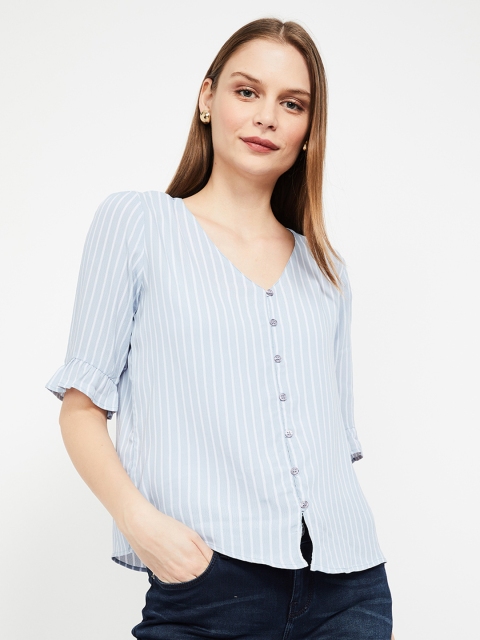 

Ginger by Lifestyle Women Grey Striped Shirt Style Top