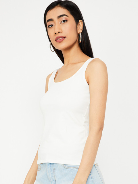 

Ginger by Lifestyle Women Off-White Solid Tank Top