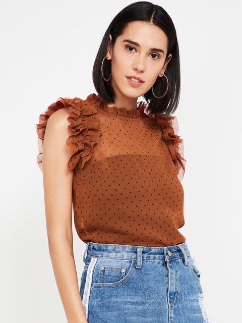 

Ginger by Lifestyle Women Brown Printed Sheer Top
