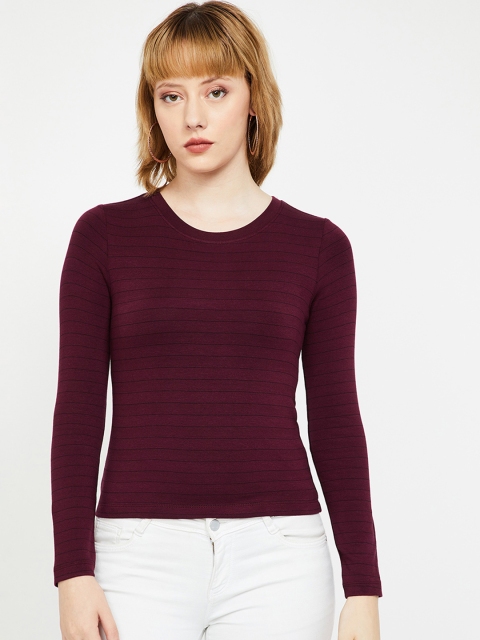 

Ginger by Lifestyle Women Maroon Striped Pure Cotton Top