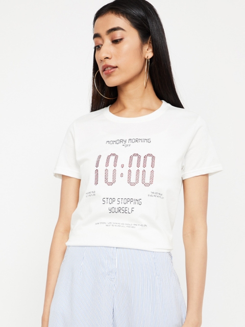 

Ginger by Lifestyle Women Off-White Pure Cotton Printed Top