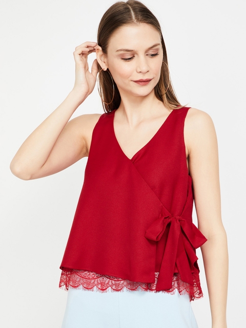 

Ginger by Lifestyle Women Red Solid Wrap Top