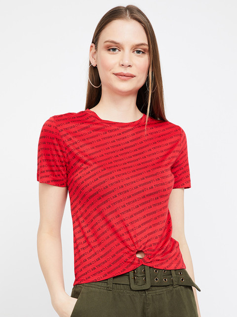 

Ginger by Lifestyle Women Red & Black Printed Round Neck T-shirt
