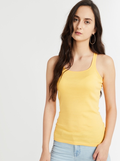 

Ginger by Lifestyle Women Yellow Solid Tank Top