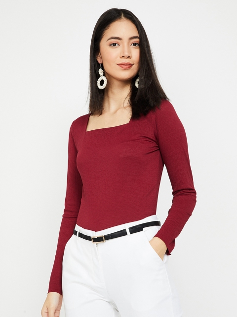 

Ginger by Lifestyle Women Maroon Solid Fitted Top