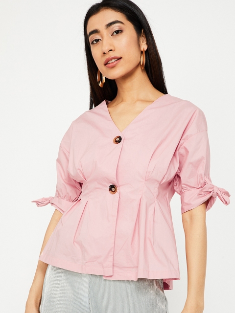 

Ginger by Lifestyle Women Pink Solid Peplum Top