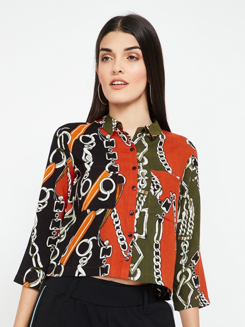 

Ginger by Lifestyle Women Blue & Red Printed Shirt Style Top