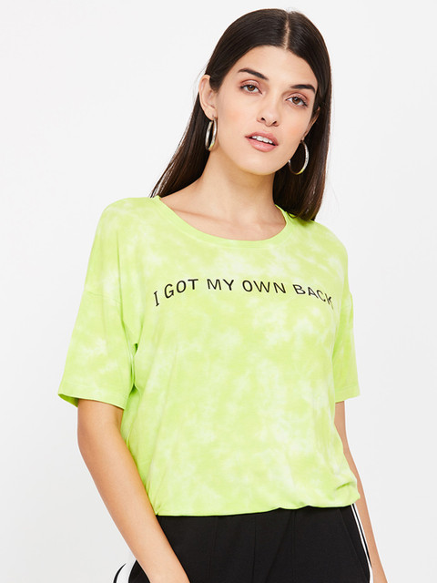 

Ginger by Lifestyle Women Green Printed Round Neck T-shirt