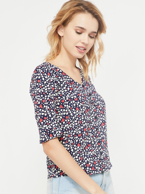 

Ginger by Lifestyle Women Navy Blue & White Printed Top