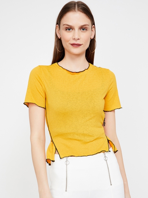 

Ginger by Lifestyle Women Mustard Yellow Solid Pure Cotton Top