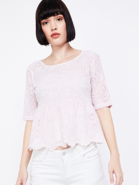 

Ginger by Lifestyle Women Pink & Red Self Design Peplum Crop Top