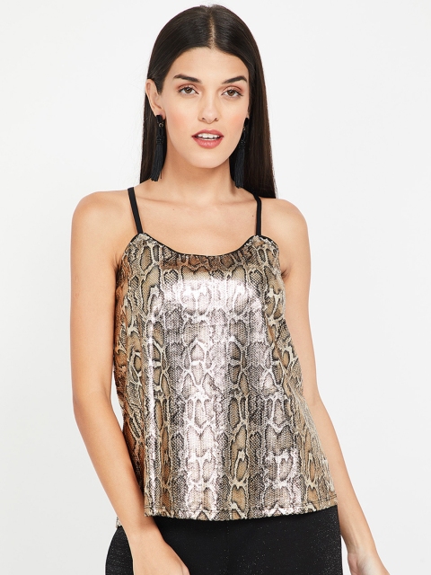 

Ginger by Lifestyle Women Gold-Coloured & Black Animal Printed Tank Top