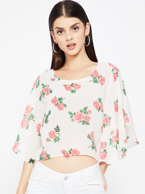 

Ginger by Lifestyle Women Off-White & Pink Floral Print Crop Top