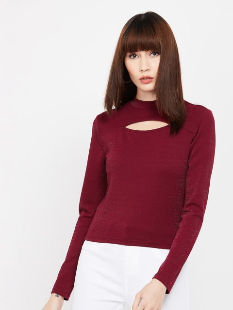 

Ginger by Lifestyle Women Maroon Solid Fitted Top