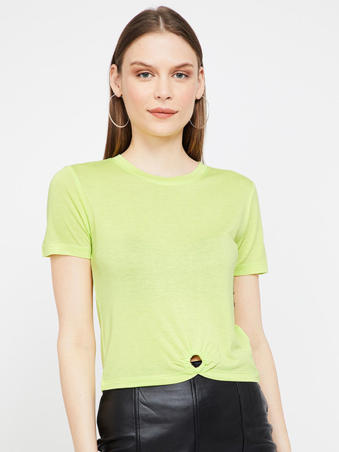 

Ginger by Lifestyle Women Green Solid Round Neck T-shirt