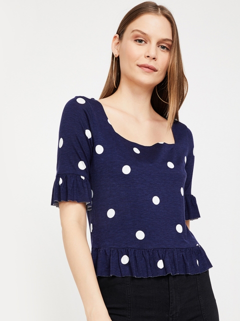 

Ginger by Lifestyle Women Navy Blue & White Polka Dot Print Top