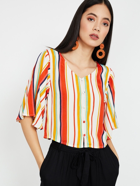 

Ginger by Lifestyle Women Coral Pink & White Striped Top