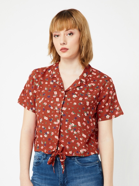 

Ginger by Lifestyle Women Rust Brown Printed Shirt Style Top