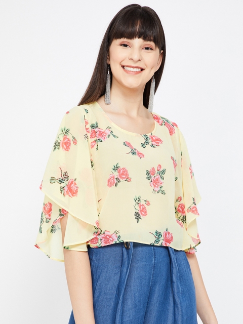 

Ginger by Lifestyle Women Yellow & Pink Floral Print Top