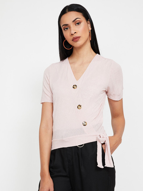 

Ginger by Lifestyle Women Pink Solid Wrap Top
