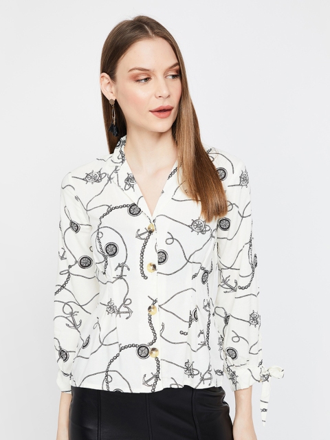

Ginger by Lifestyle Women Off-White Printed Shirt Style Top