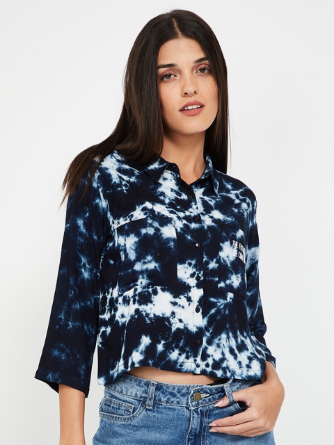 

Ginger by Lifestyle Women Navy Blue Printed Shirt Style Top